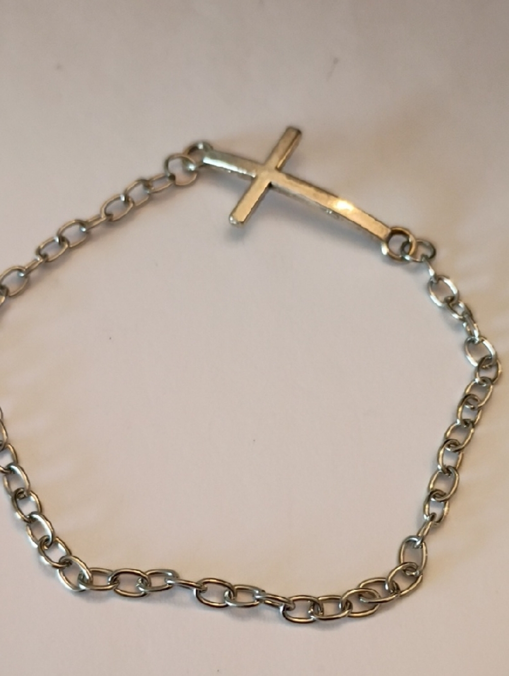 Mens Silver Sideways Cross Chain Bracelet